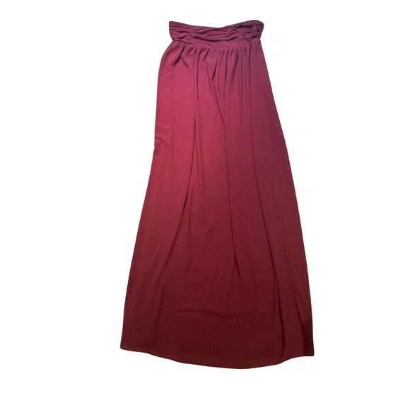 Lovers and Friends Burgundy Strapless Ruched Maxi Dress Wine Bridesmaid Gown L - Picture 2 of 9